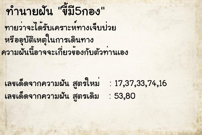 ทำนายฝัน ขี้มี5กอง ทำนายฝัน ขี้มี5กอง
