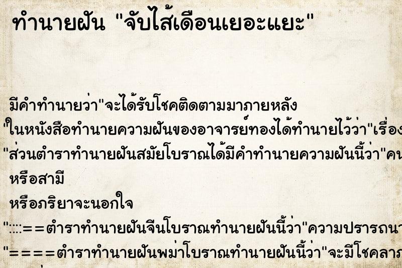ทำนายฝันจับไส้เดือนเยอะแยะ ทำนายฝันทำนายฝันจับไส้เดือนเยอะแยะ