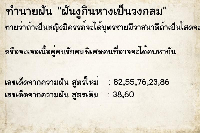 ทำนายฝันฝันงูกินหางเป็นวงกลม ทำนายฝันทำนายฝันฝันงูกินหางเป็นวงกลม