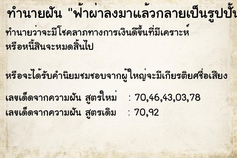 ทำนายฝันฟ้าผ่าลงมาแล้วกลายเป็นรูปปั้นพระพุทธรูป ทำนายฝันทำนายฝันฟ้าผ่าลงมาแล้วกลายเป็นรูปปั้นพระพุทธรูป