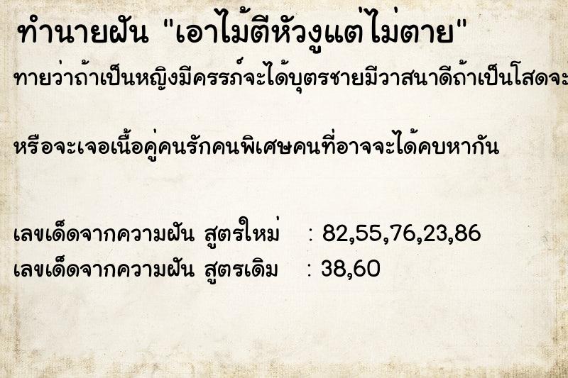 ทำนายฝันเอาไม้ตีหัวงูแต่ไม่ตาย ทำนายฝันทำนายฝันเอาไม้ตีหัวงูแต่ไม่ตาย