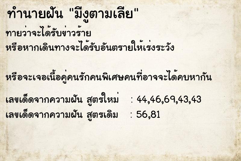 ทำนายฝันมีงูตามเลีย ทำนายฝันทำนายฝันมีงูตามเลีย