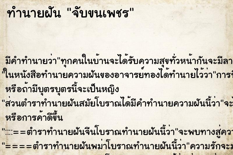 ทำนายฝันทำนายฝันจับขนเพชร