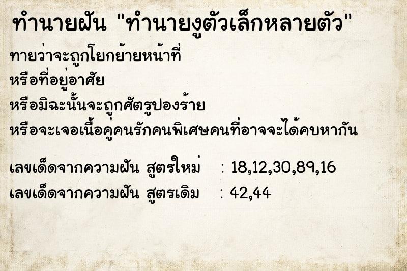 ทำนายฝันทำนายงูตัวเล็กหลายตัว ทำนายฝันทำนายฝันทำนายงูตัวเล็กหลายตัว