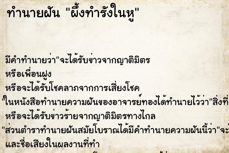 ทำนายฝัน ผึ้งทำรังในหู ทำนายฝัน ผึ้งทำรังในหู