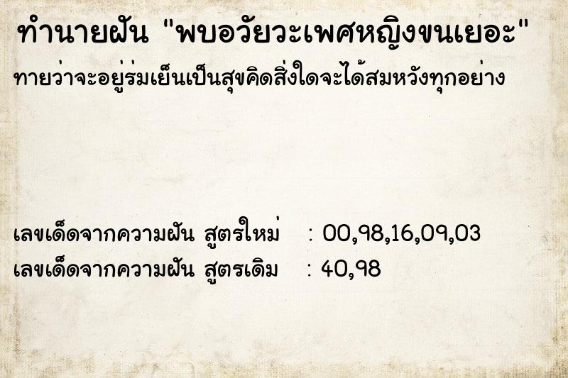ทำนายฝันทำนายฝันพบอวัยวะเพศหญิงขนเยอะ