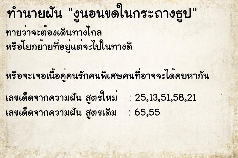 ทำนายฝันทำนายฝันงูนอนขดในกระถางธูป