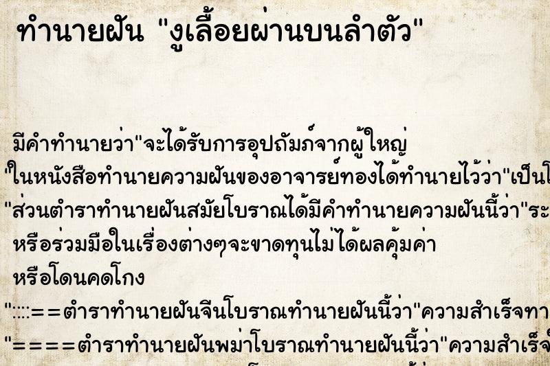 ทำนายฝัน งูเลื้อยผ่านบนลำตัว ทำนายฝัน งูเลื้อยผ่านบนลำตัว