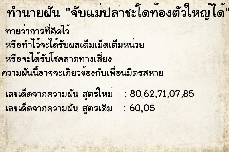 ทำนายฝันทำนายฝันจับแม่ปลาชะโดท้องตัวใหญ่ได้