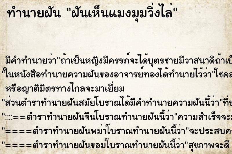 ทำนายฝันทำนายฝันฝันเห็นแมงมุมวิ่งไล่