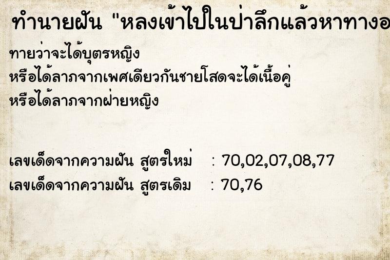 ทำนายฝันทำนายฝันหลงเข้าไปในป่าลึกแล้วหาทางออกไม่ได้