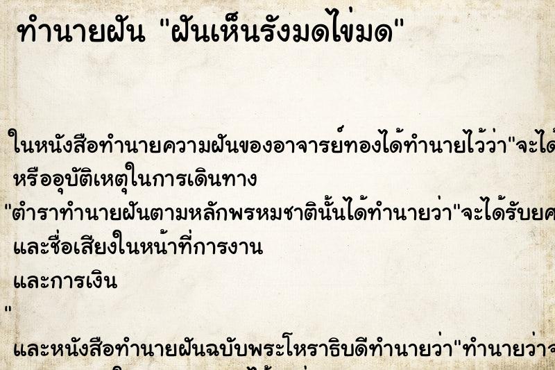 ทำนายฝันทำนายฝันฝันเห็นรังมดไข่มด