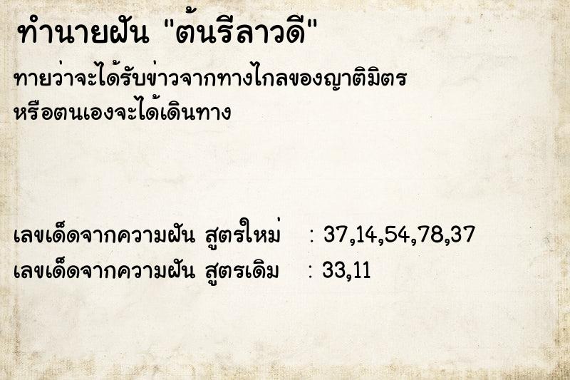 ทำนายฝันต้นรีลาวดี ทำนายฝันทำนายฝันต้นรีลาวดี