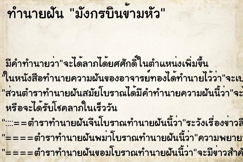ทำนายฝันทำนายฝันมังกรบินข้ามหัว