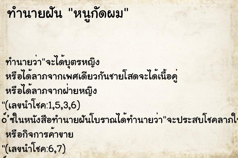 ทำนายฝันหนูกัดผม ทำนายฝันทำนายฝันหนูกัดผม