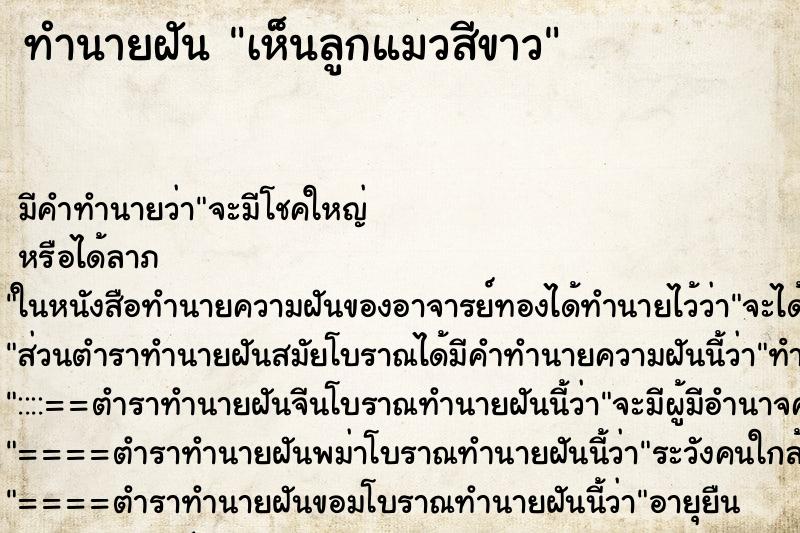 ทำนายฝัน เห็นลูกแมวสีขาว ทำนายฝัน เห็นลูกแมวสีขาว