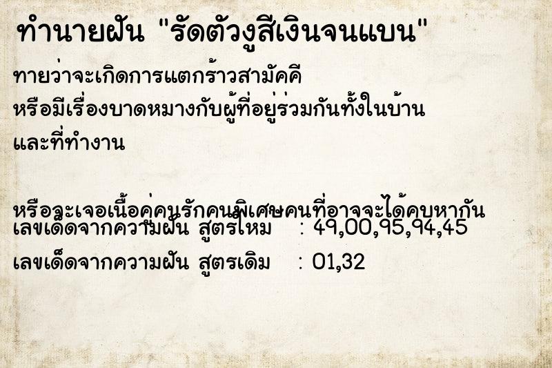 ทำนายฝันรัดตัวงูสีเงินจนแบน ทำนายฝันทำนายฝันรัดตัวงูสีเงินจนแบน