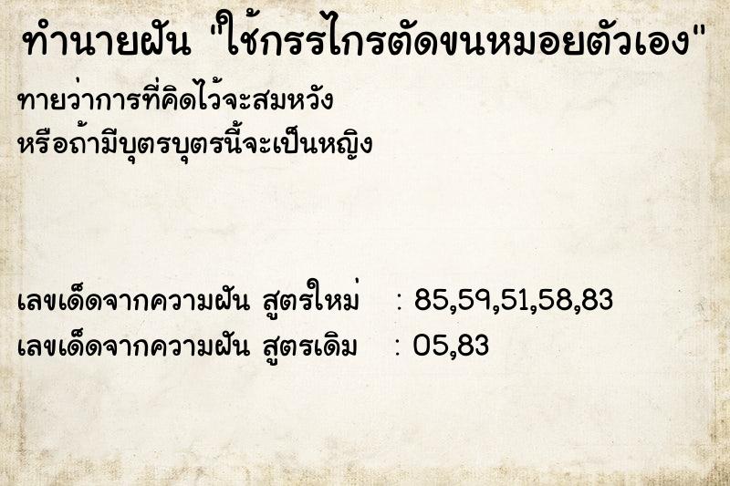 ทำนายฝันทำนายฝันใช้กรรไกรตัดขนหมอยตัวเอง