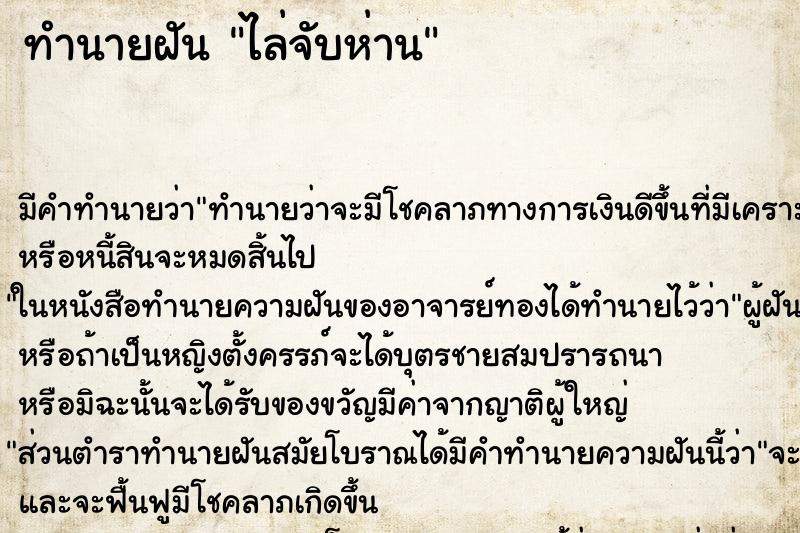 ทำนายฝัน ไล่จับห่าน ทำนายฝัน ไล่จับห่าน
