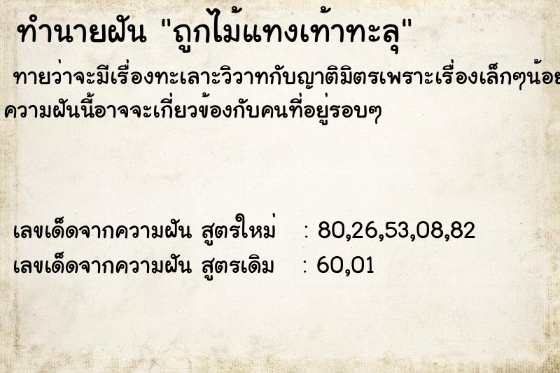 ทำนายฝันถูกไม้แทงเท้าทะลุ ทำนายฝันทำนายฝันถูกไม้แทงเท้าทะลุ