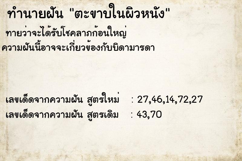 ทำนายฝันตะขาบในผิวหนัง ทำนายฝันทำนายฝันตะขาบในผิวหนัง