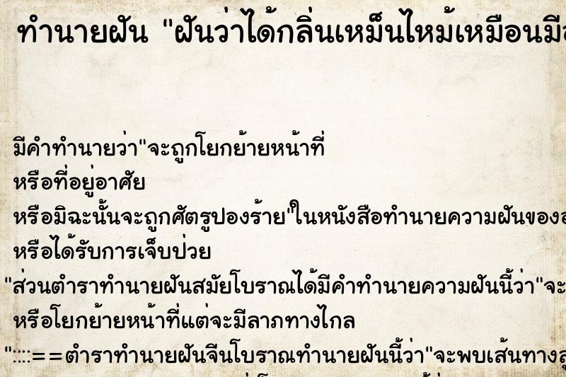 ทำนายฝัน ฝันว่าได้กลิ่นเหม็นไหม้เหมือนมีอะรัยไหม้ ทำนายฝัน ฝันว่าได้กลิ่นเหม็นไหม้เหมือนมีอะรัยไหม้