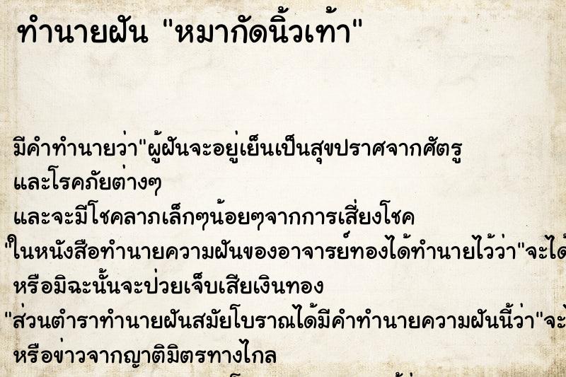 ทำนายฝัน หมากัดนิ้วเท้า ทำนายฝัน หมากัดนิ้วเท้า
