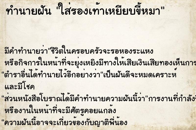 ทำนายฝันทำนายฝันใส่รองเท้าเหยียบขี้หมา