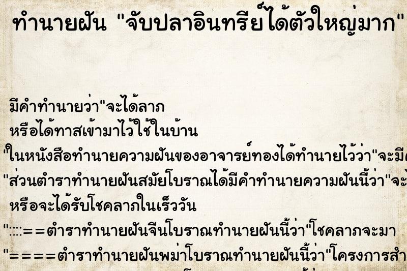 ทำนายฝัน จับปลาอินทรีย์ได้ตัวใหญ่มาก