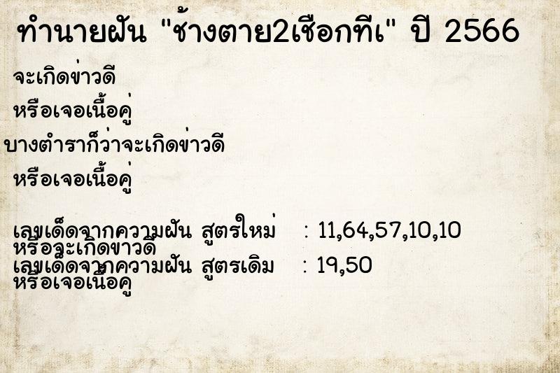 ทำนายฝันทำนายฝันช้างตาย2เชือกทีà