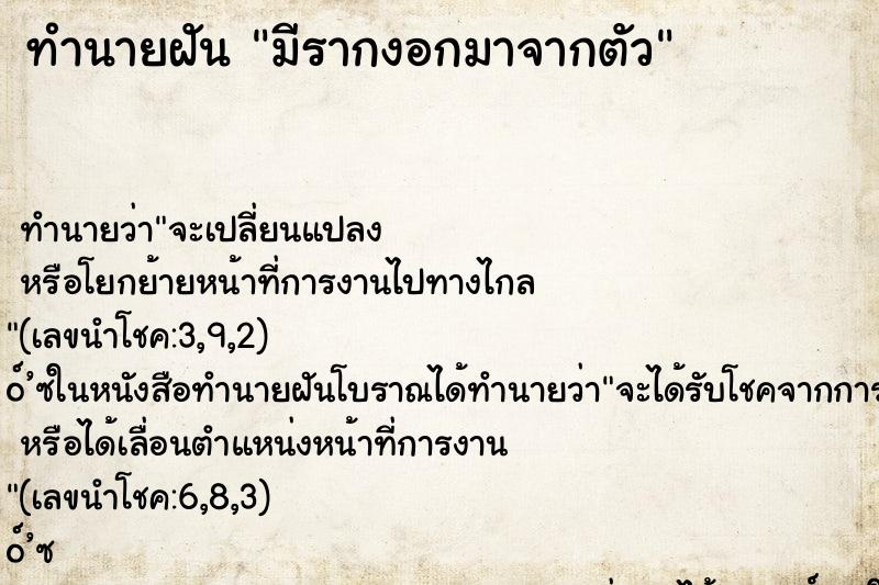 ทำนายฝันมีรากงอกมาจากตัว ทำนายฝันทำนายฝันมีรากงอกมาจากตัว