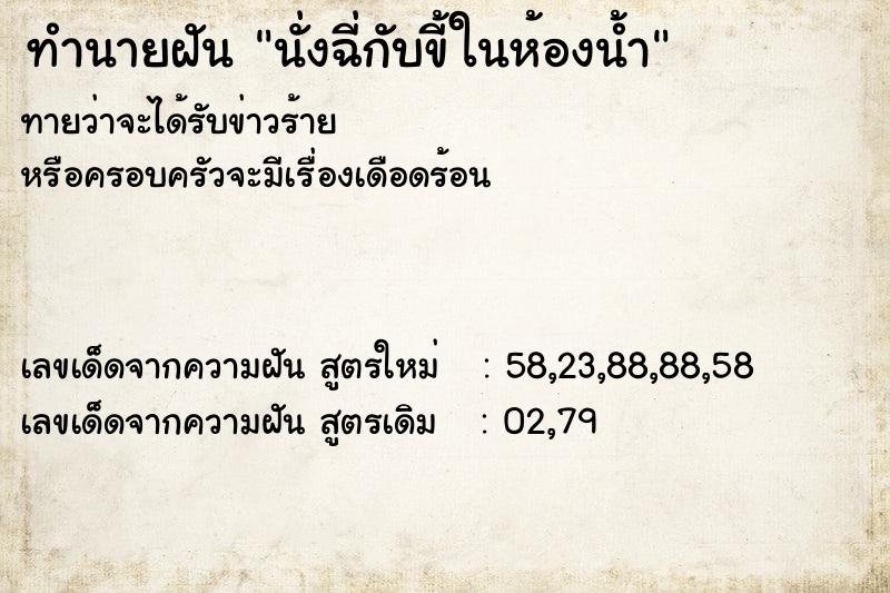ทำนายฝันนั่งฉี่กับขี้ในห้องน้ำ ทำนายฝันทำนายฝันนั่งฉี่กับขี้ในห้องน้ำ