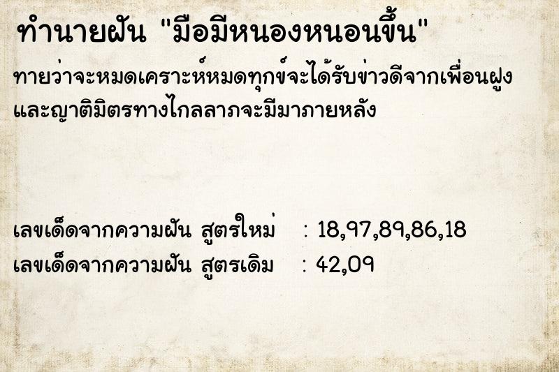 ทำนายฝันมือมีหนองหนอนขึ้น ทำนายฝันทำนายฝันมือมีหนองหนอนขึ้น