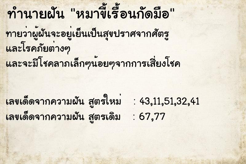 ทำนายฝันทำนายฝันหมาขี้เรื้อนกัดมือ