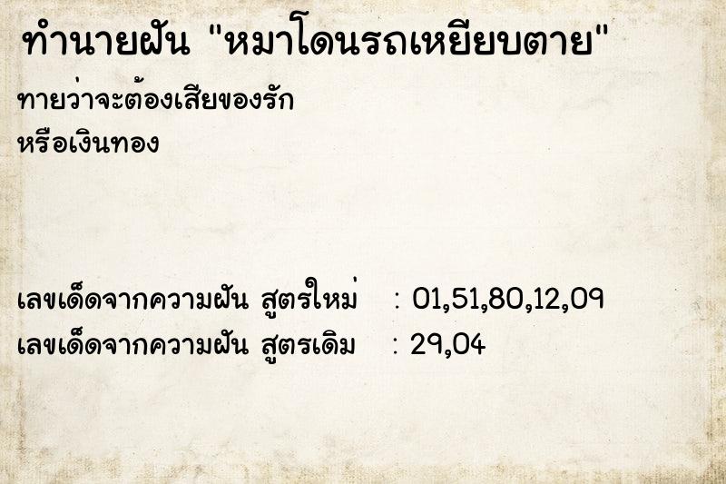 ทำนายฝัน หมาโดนรถเหยียบตาย ทำนายฝัน หมาโดนรถเหยียบตาย