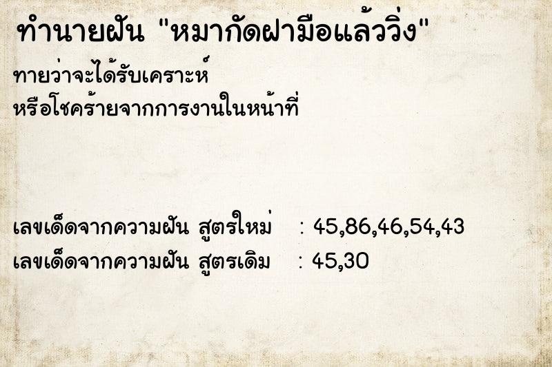 ทำนายฝันหมากัดฝามือแล้ววิ่ง ทำนายฝันทำนายฝันหมากัดฝามือแล้ววิ่ง