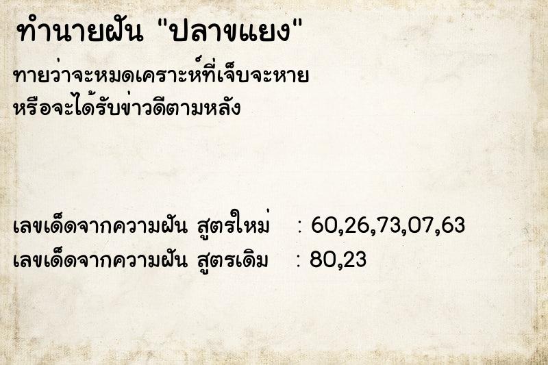 ทำนายฝันปลาขแยง ทำนายฝันทำนายฝันปลาขแยง