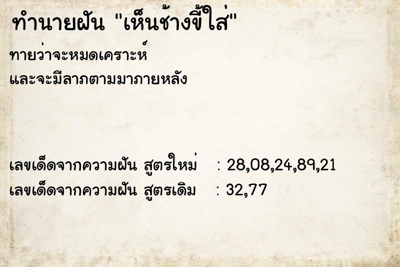 ทำนายฝันทำนายฝันเห็นช้างขี้ใส่