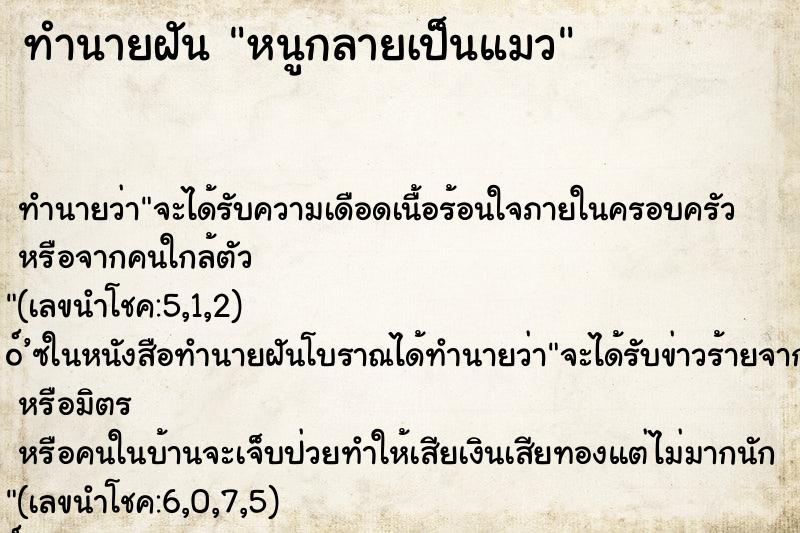 ทำนายฝัน หนูกลายเป็นแมว ทำนายฝัน หนูกลายเป็นแมว