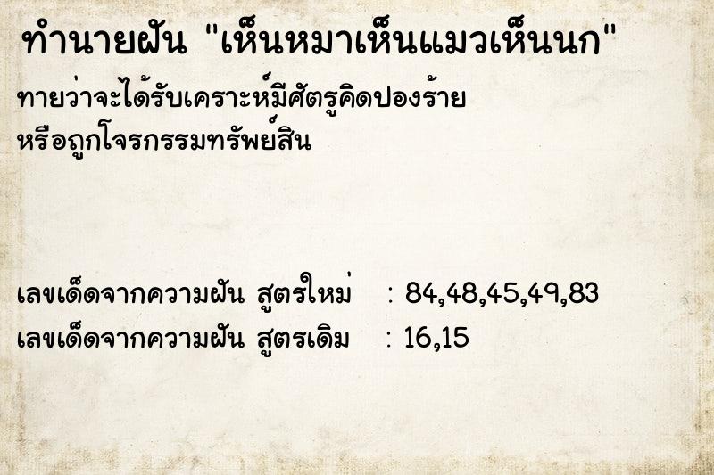 ทำนายฝัน เห็นหมาเห็นแมวเห็นนก