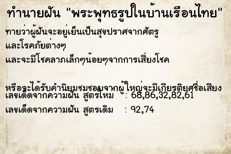 ทำนายฝันทำนายฝันพระพุทธรูปในบ้านเรือนไทย