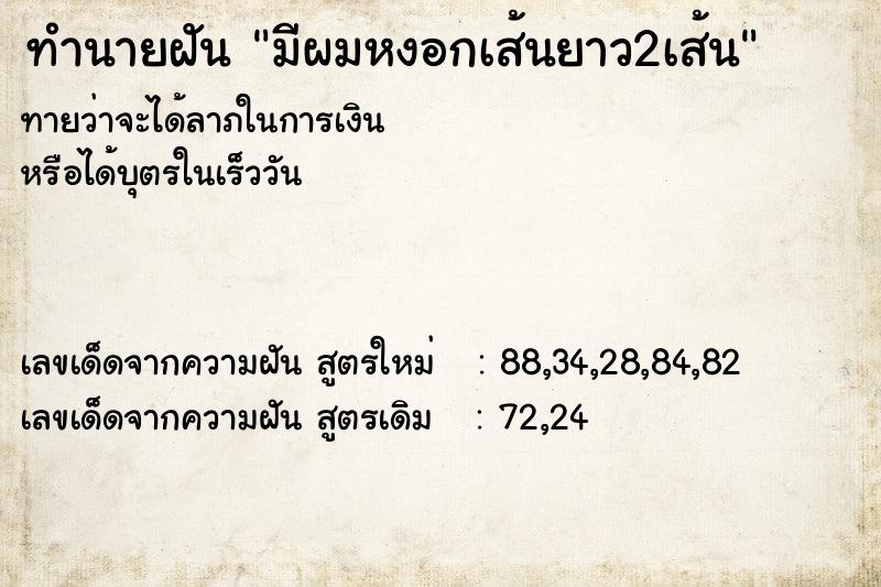 ทำนายฝันมีผมหงอกเส้นยาว2เส้น ทำนายฝันทำนายฝันมีผมหงอกเส้นยาว2เส้น