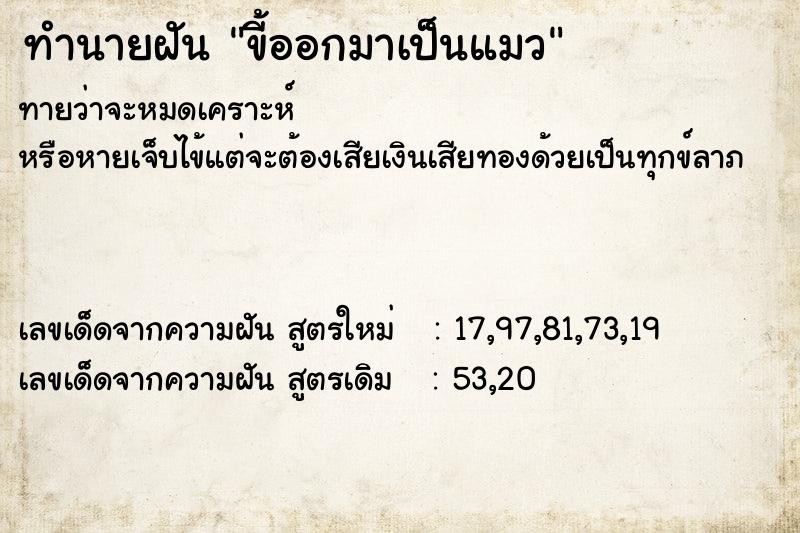 ทำนายฝันทำนายฝันขี้ออกมาเป็นแมว