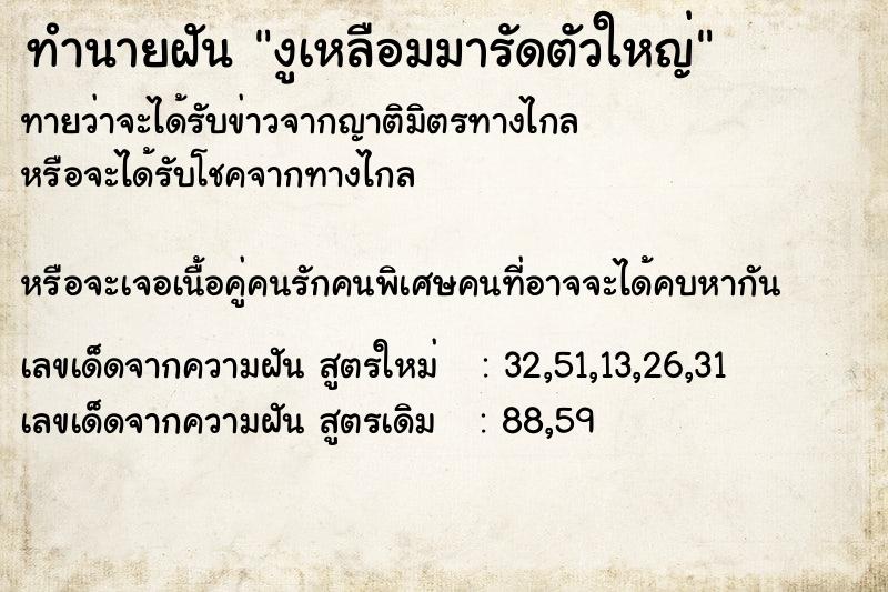 ทำนายฝัน งูเหลือมมารัดตัวใหญ่ ทำนายฝัน งูเหลือมมารัดตัวใหญ่