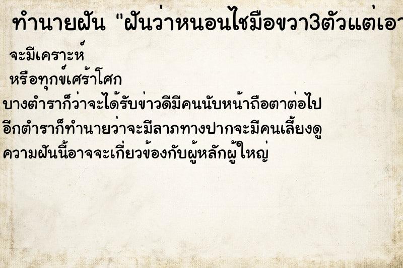 ทำนายฝันฝันว่าหนอนไชมือขวา3ตัวแต่เอาออกได้ ทำนายฝันทำนายฝันฝันว่าหนอนไชมือขวา3ตัวแต่เอาออกได้