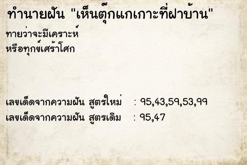 ทำนายฝันทำนายฝันเห็นตุ๊กแกเกาะที่ฝาบ้าน