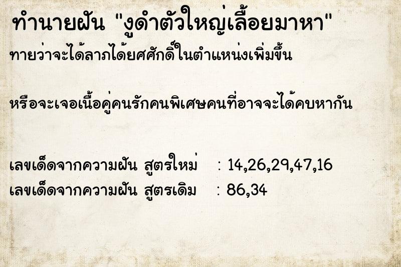 ทำนายฝันงูดำตัวใหญ่เลื้อยมาหา ทำนายฝันทำนายฝันงูดำตัวใหญ่เลื้อยมาหา
