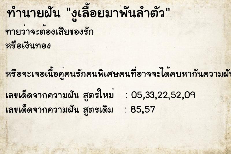 ทำนายฝันงูเลื้อยมาพันลำตัว ทำนายฝันทำนายฝันงูเลื้อยมาพันลำตัว