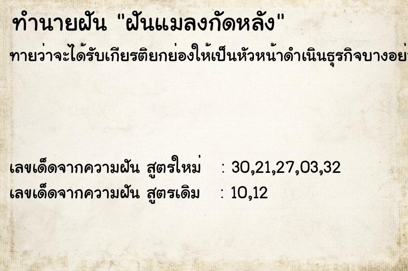 ทำนายฝันฝันแมลงกัดหลัง ทำนายฝันทำนายฝันฝันแมลงกัดหลัง