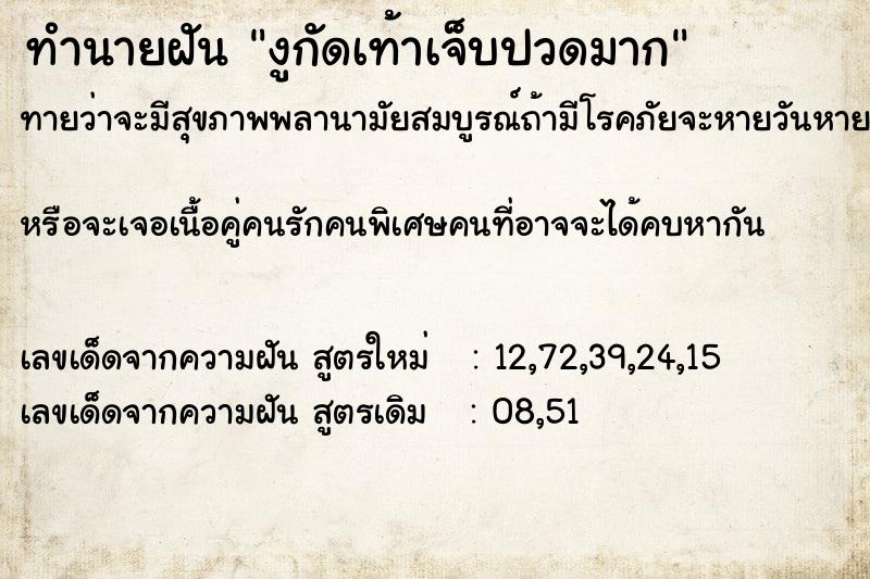 ทำนายฝันทำนายฝันงูกัดเท้าเจ็บปวดมาก